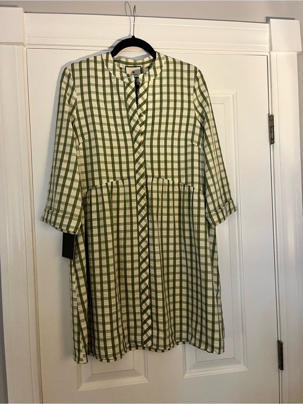 Tuckernuck Olive and White Plaid Button-Front Long Sleeve Dress